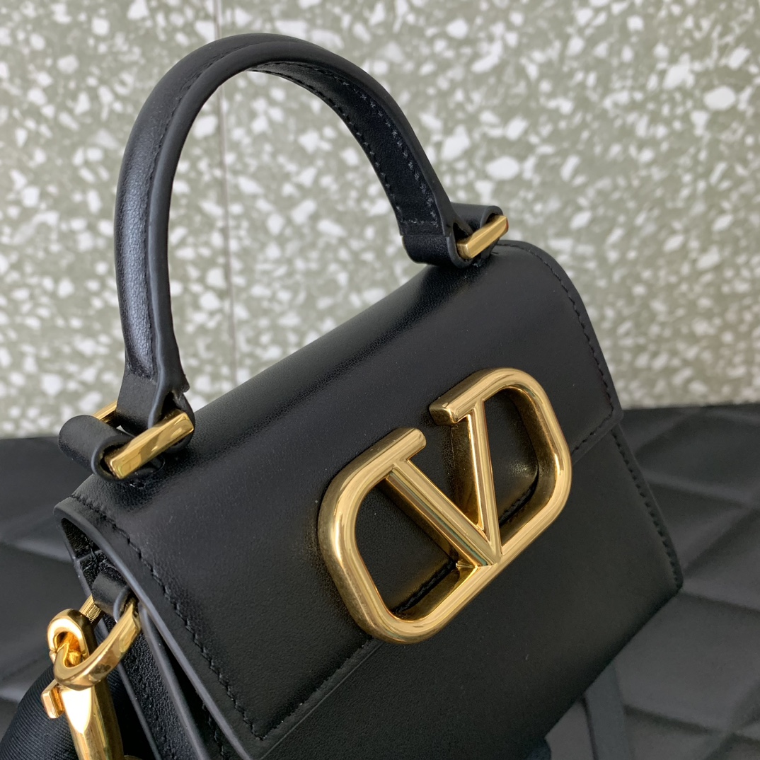 Valentino Garavani Vsling Micro Handbag in Black Grainy Calfskin Leather 